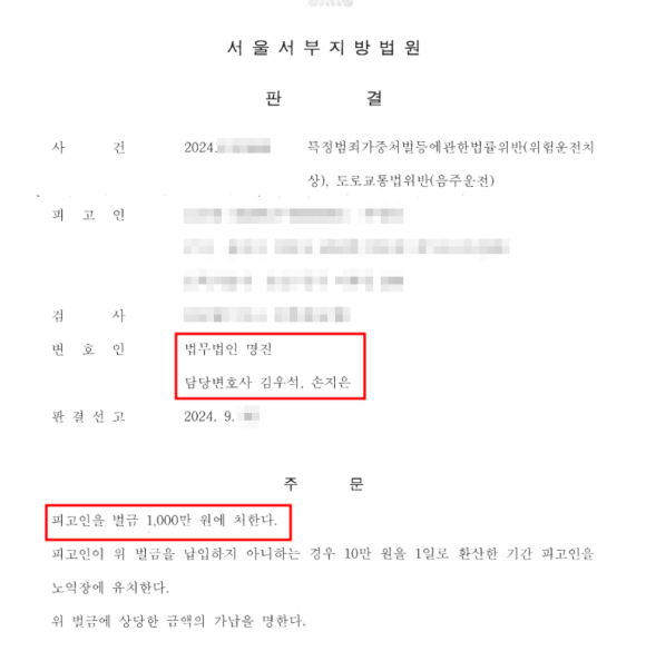 음주운전 0.19 판결문